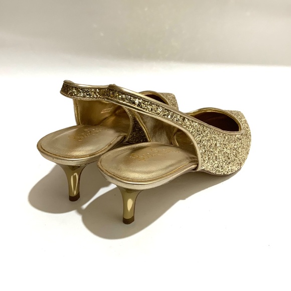 Lilly Pulitzer Shaina Slingback Gold Glitter Pump Pointed Toe Kitten Heel Shoe 8 - Picture 15 of 16